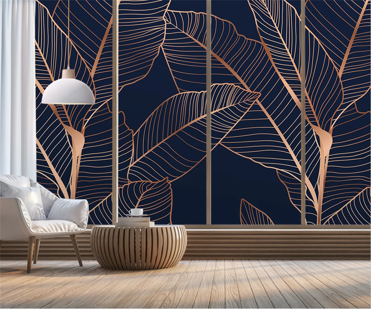 Papel de parede Nordic modern abstract plant leaves creative luxury living room TV background wall decoration 3d wallpaper