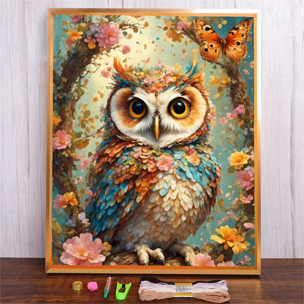 

DIY Embroidery Kits Cartoon Style Flowers Owl Pattern Cross Stitch Needle Embroidery Cotton Thread Sewing Kit Handicraft Gift