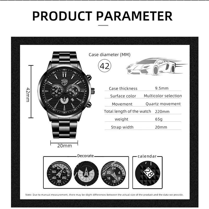 2 個ファッションメンズカジュアルビジネススポーツステンレス鋼クォーツ腕時計カレンダー男性クラシックブレスレットセット