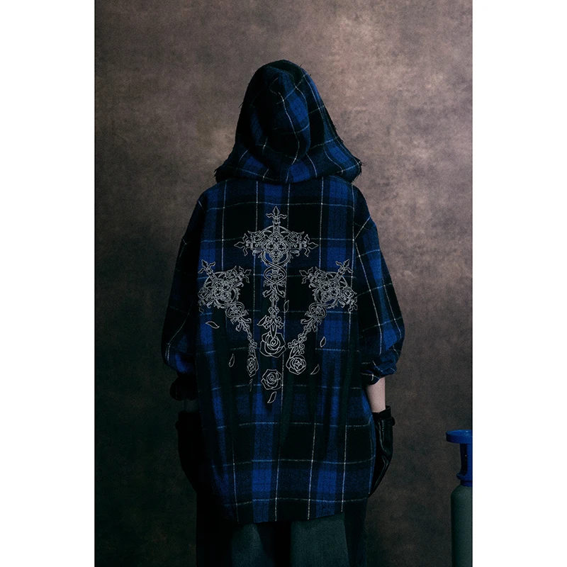 Men Women Broken Edge Print Vintage Design Streetwear Hip Hop Punk Gothic Loose Long Sleeve Oversize Hooded Shirts Unisex Coat