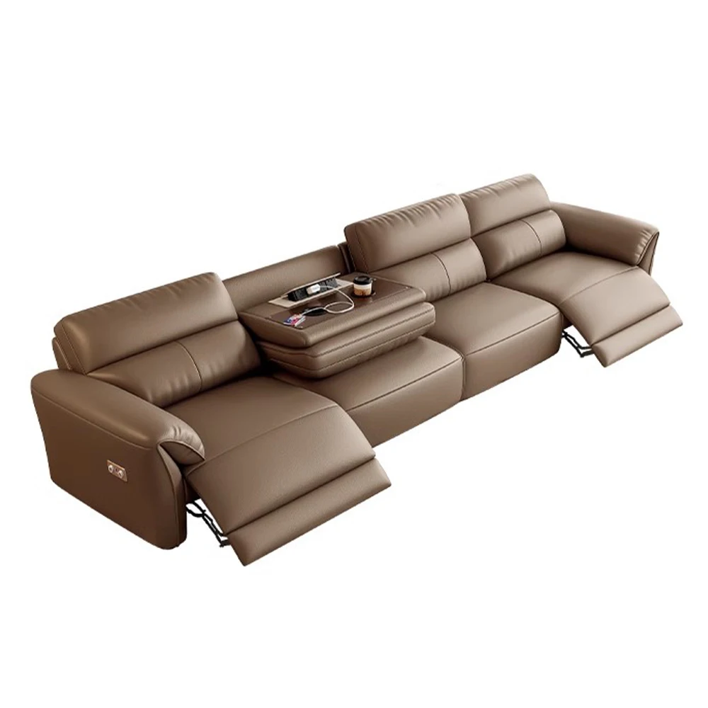 Linlamlim Modern Recliner Sofa with Hidden Foldable Tray Table and USB – Italian Genuine Leather Sectional Couch for Living Room