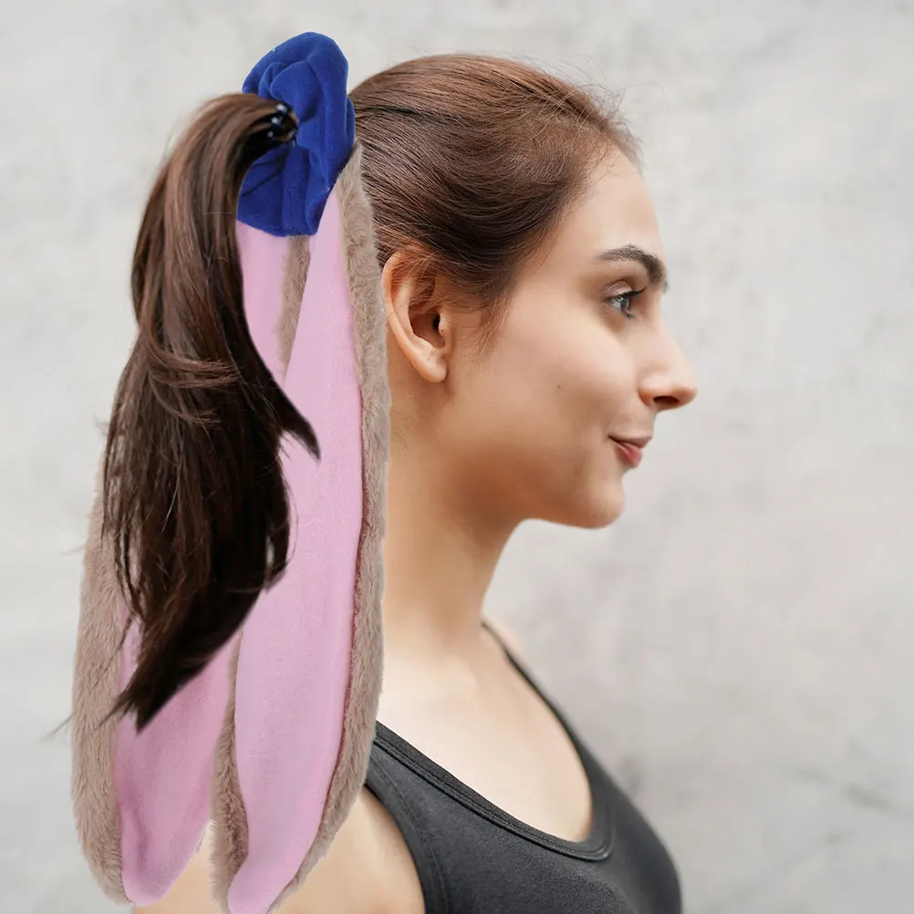 

2Pcs Rabbit Ear Hair Ties Extended Length Animal Ears Design Pink Color Women Accessories Hair Scrunchies Soft Fabric