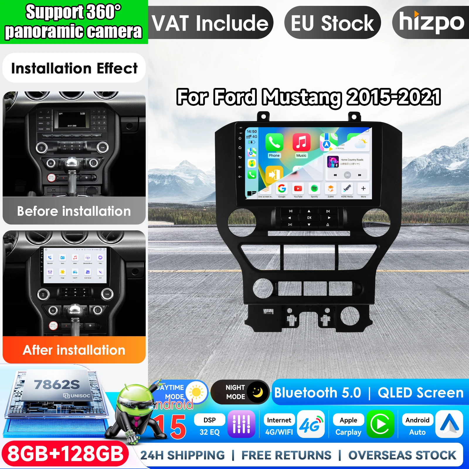 Android 15 für Ford Mustang 6 Vi S550 2015 2016 2017 - 2021 Navigation Multimedia-Player 2 Din Touchscreen Wifi Bluetooth mit Apple CarPlay Smart Intelligent Systems IPS Touchscreen Stereo