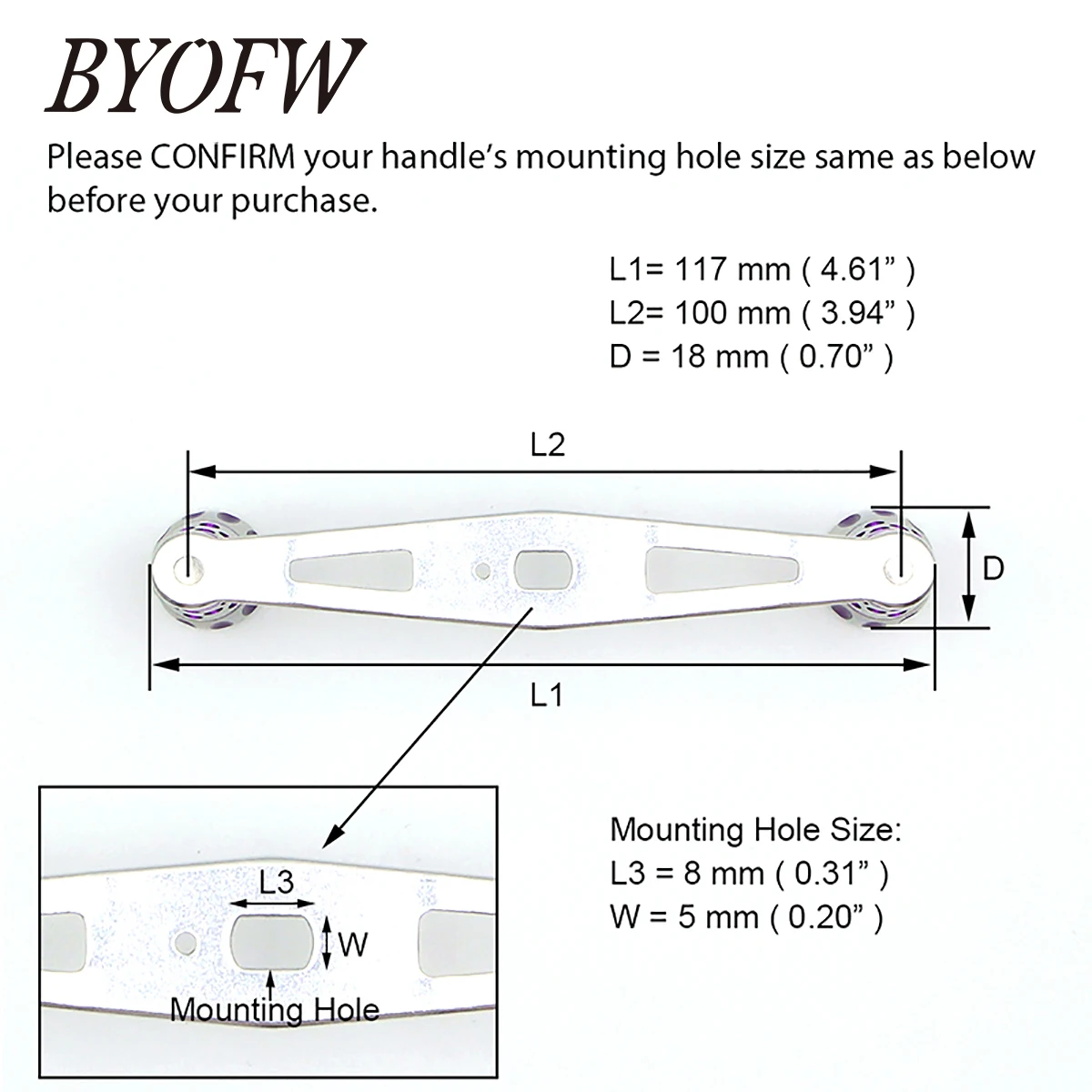 BYOFW Purple Power Aluminum Baitcasting Rocker Reel Handle DIY Replacement For Abu Garcia Daiwa Hole Size 8*5mm Fishing Tackle