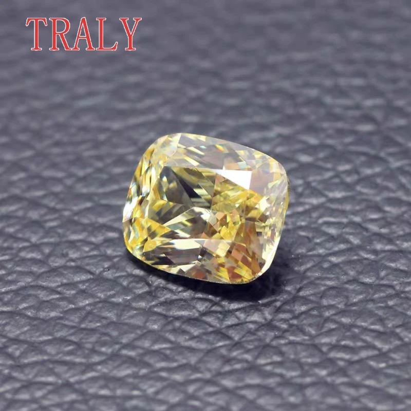 Cojín amarillo de piedra suelta de moissanita, 1-10CT, color D, joyería elegante de alto grado, certificación GRA, venta al por mayor en la fuente