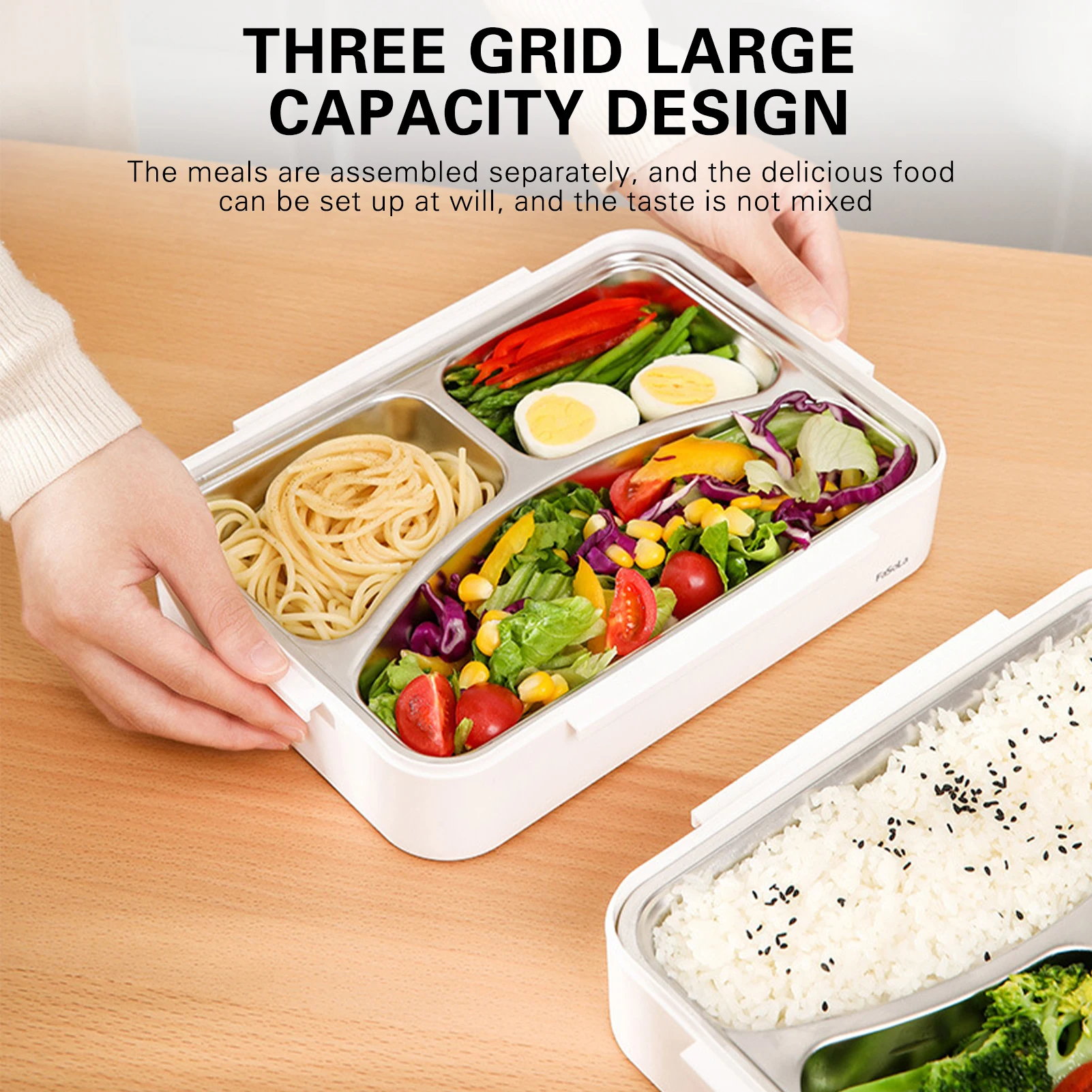 

Stainless Steel Lunch Bento Box for School Kids Office Worker 3 Compartment Microwae Heating Lunch Container Food Storage Box