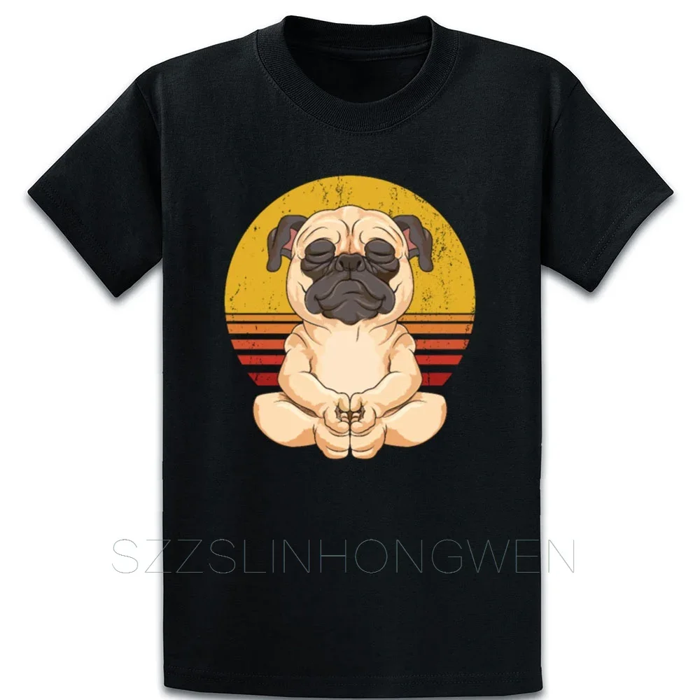 

Meditation Pug Gift Yoga Mandala Pug Sunset Dog Cotton T-Shirt Pictures Tee Shirt Spring Over Size S-5XL Customized Comfortable