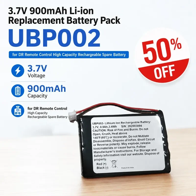 3.7V 900mAh Li-ion Replacement Battery Pack UBP002 for DR Remote Control High Capacity Rechargeable Spare Battery