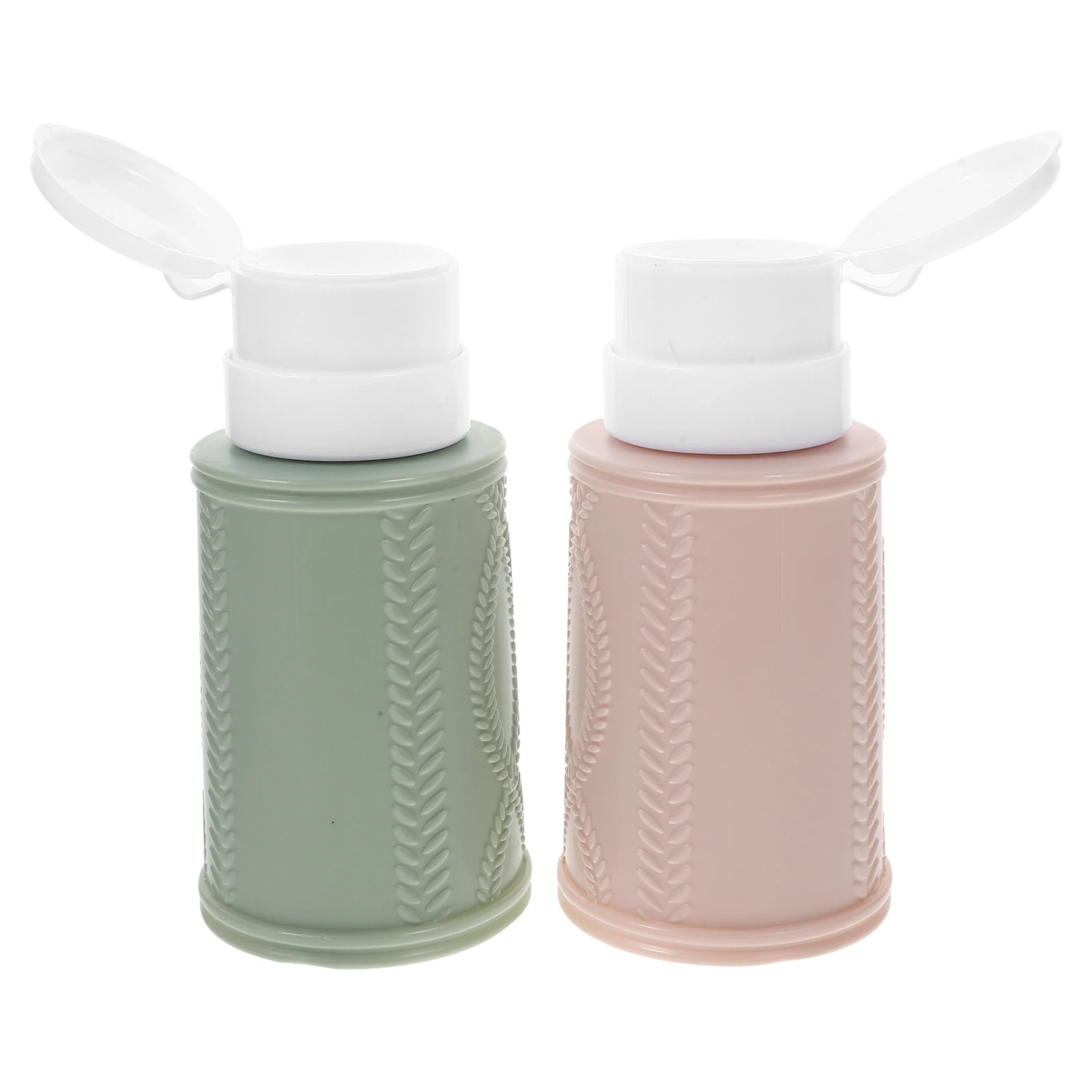 2 Stück Nagellackentferner-Flaschen, auslaufsicher, nach unten drücken, Pumpspender, leer, grün, Khaki, Reisegröße, nachfüllbare Behälter