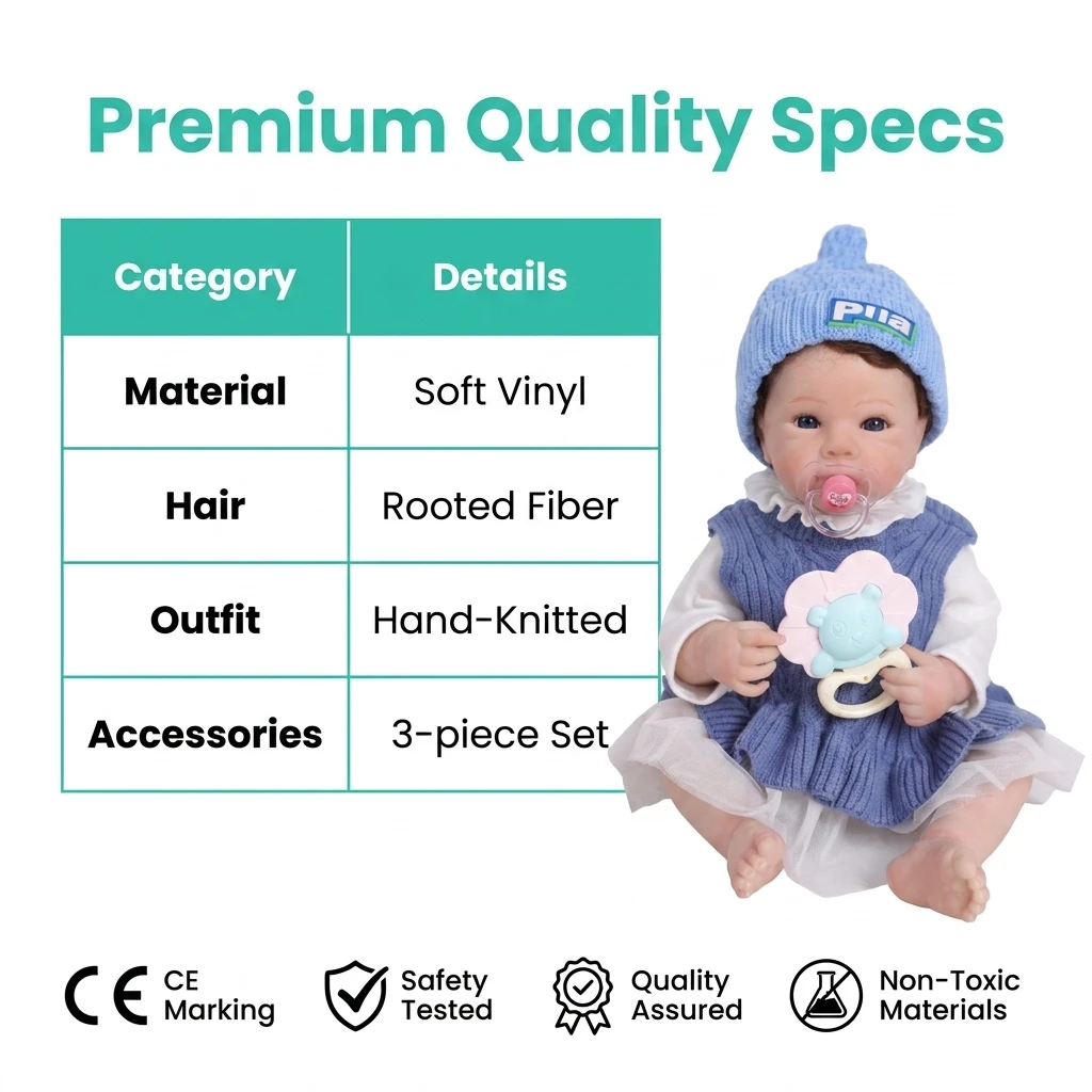 20 Inch Reborn Baby Doll Gift Set,Realistic Vinyl Newborn Girl,Lifelike Hand‑Painted Collectible Toy with 8Pcs Outfit & Accessor