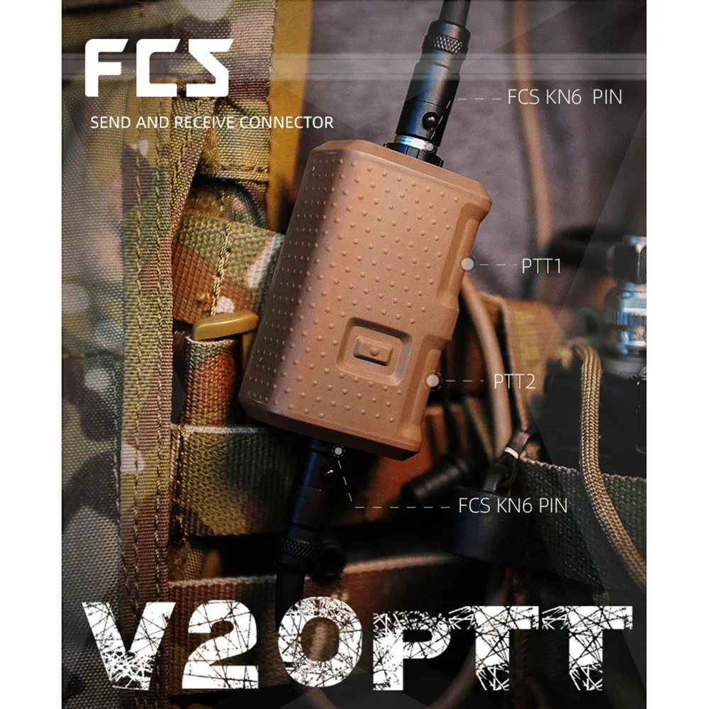 FCS TACTICAL V20 PTT Single Communication Channels for AMP Headset High Quality Tactical Call Accessories Lightweight Design