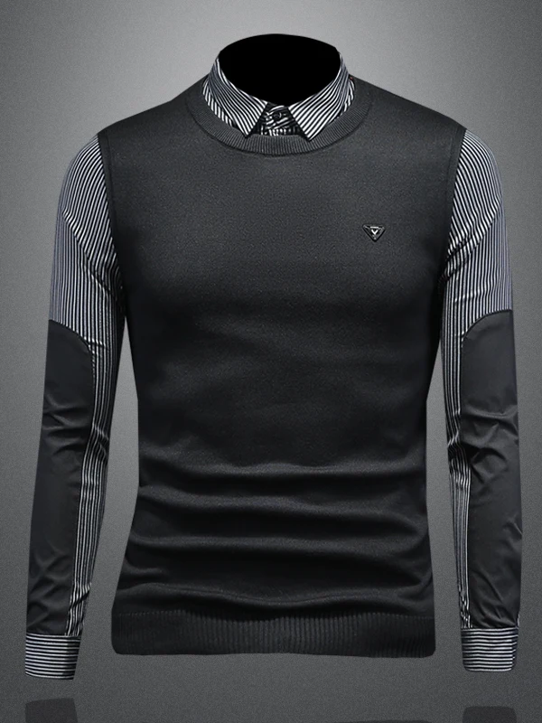 

Мужской свитер с длинным рукавом, базовый слой, повседневный, приталенный, в полоску, вязаный топ, весна-осень, новинка, комплект из двух предметов, размер M