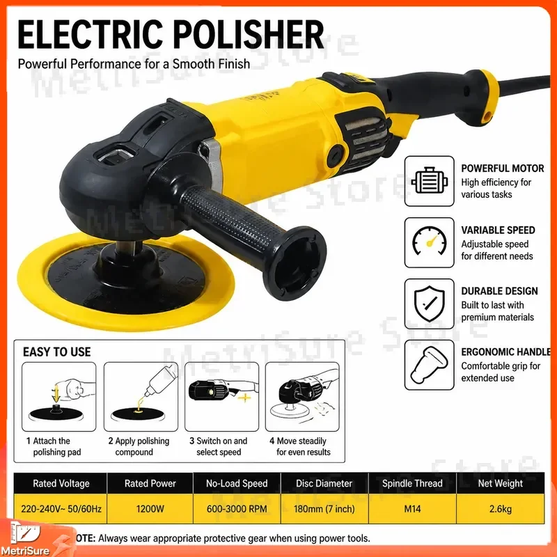 7 Inch Car Polisher 1250W Dual Action Random Orbital Polisher with Backing Plate for Removing Scratches Swirl Marks Oxidation