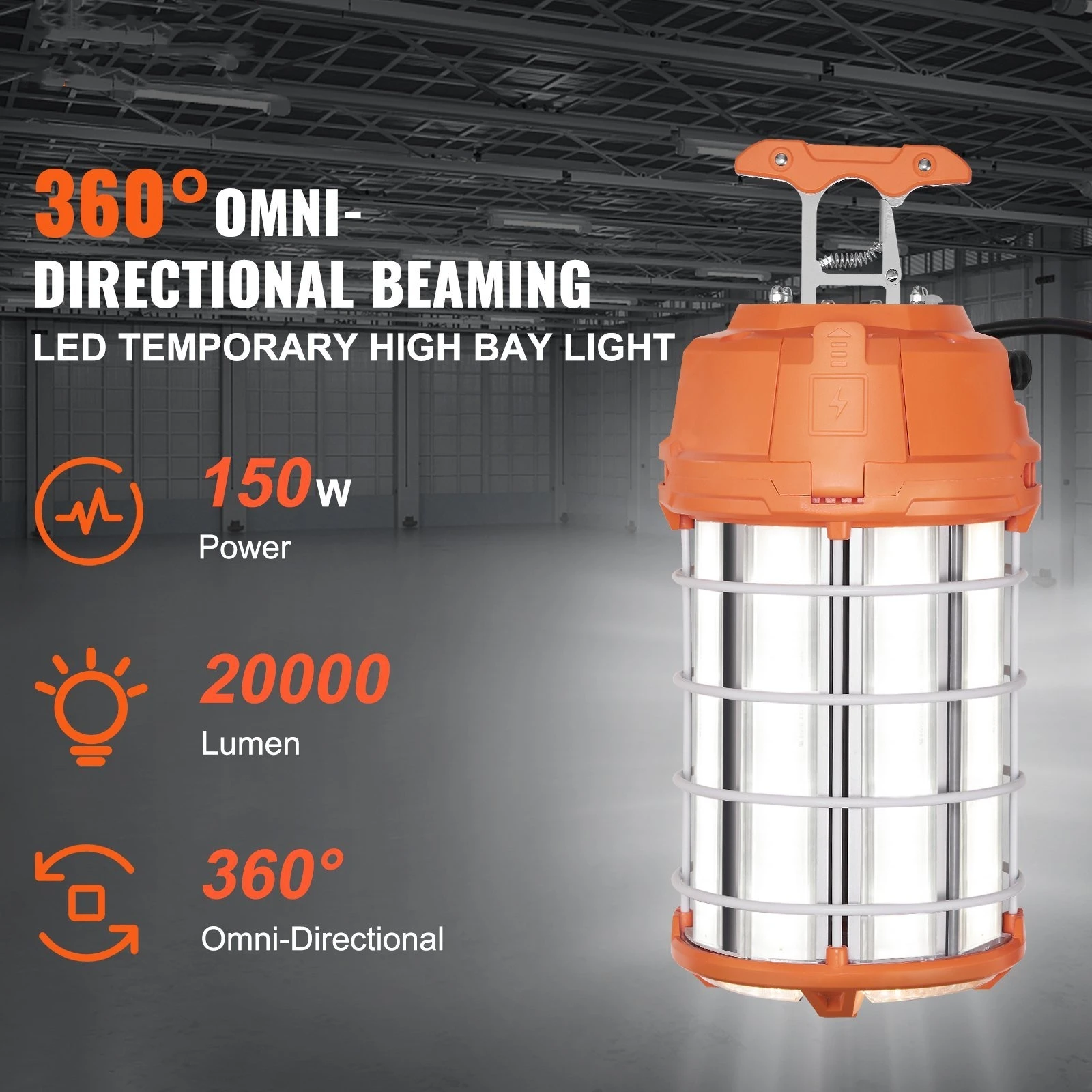 LED Temporary Work Light, 150W, 20000lm Construction Lights, 5000K Portable Super Bright & Waterproof & Connected Up to 6