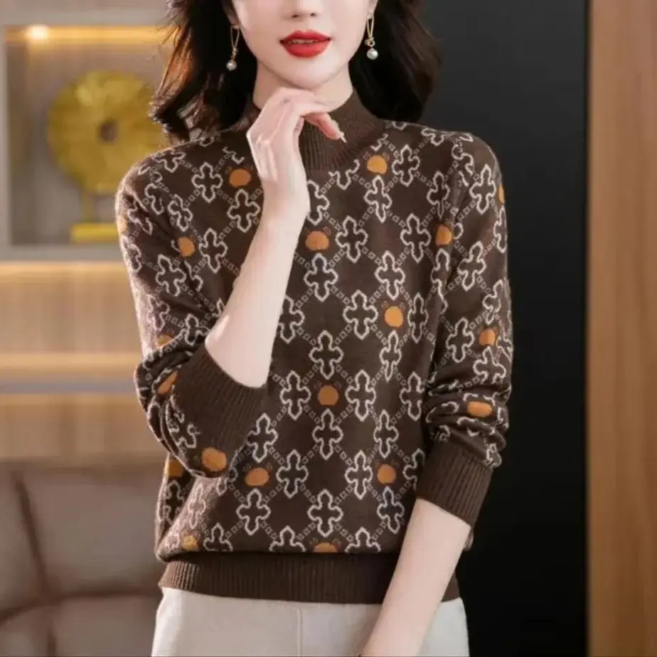 Dzianinowy, zagęszczony, ciepły sweter w paski, luźny sweter dla kobiet