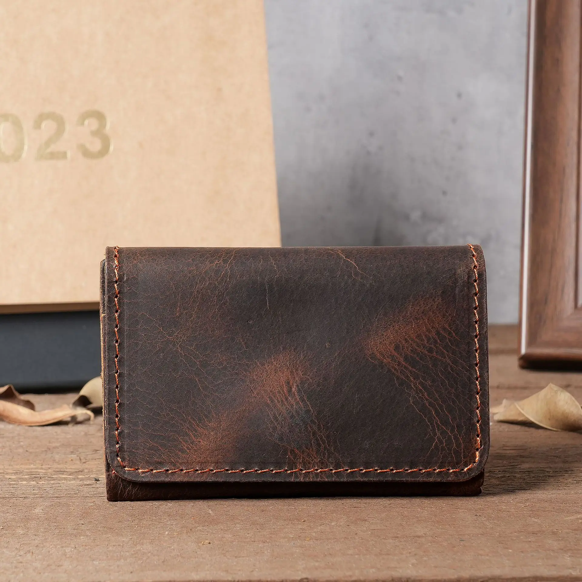 New Genuine Leather Men Card Holder Wallet Driver License Case Women Vintage Crazy Horse Leather Credit Card Holder Money Clip