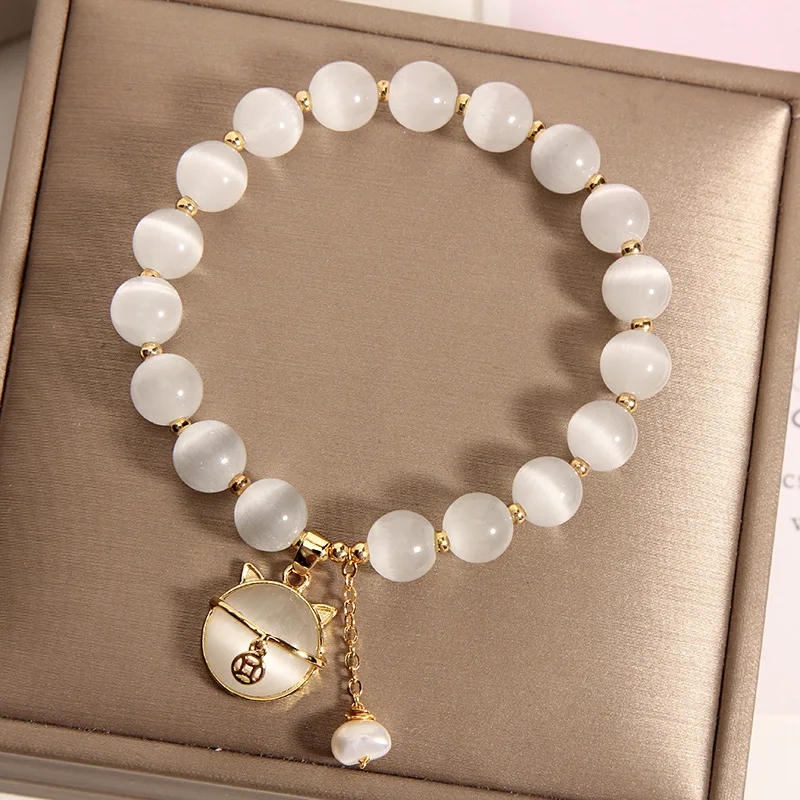 

Ins Korean Style Cat's Eye Crystal Bracelet Single Loop Fashion Women's Freshwater Pearl Handstring Jewelry Wholesale