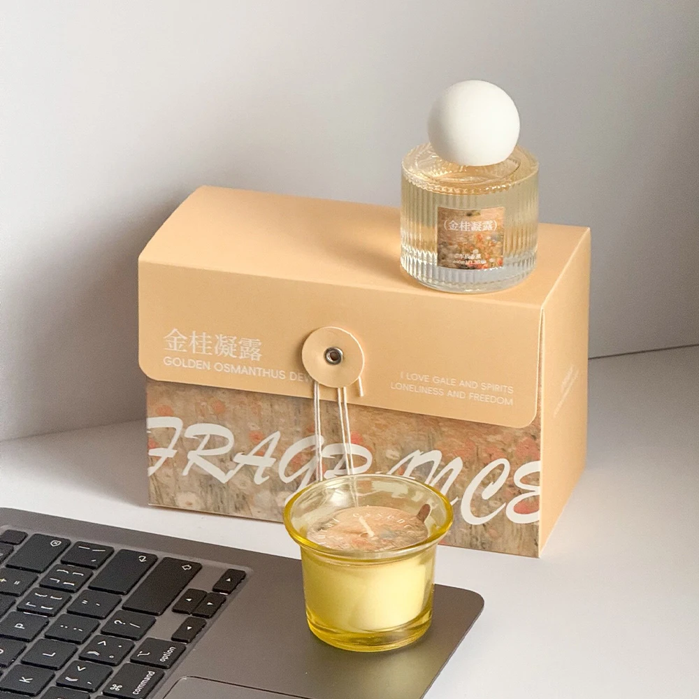 Luxury Scented Candle Essential Oil Combo Set, Gift Box Packaging, Home Bedroom Office Aromatherapy Decor