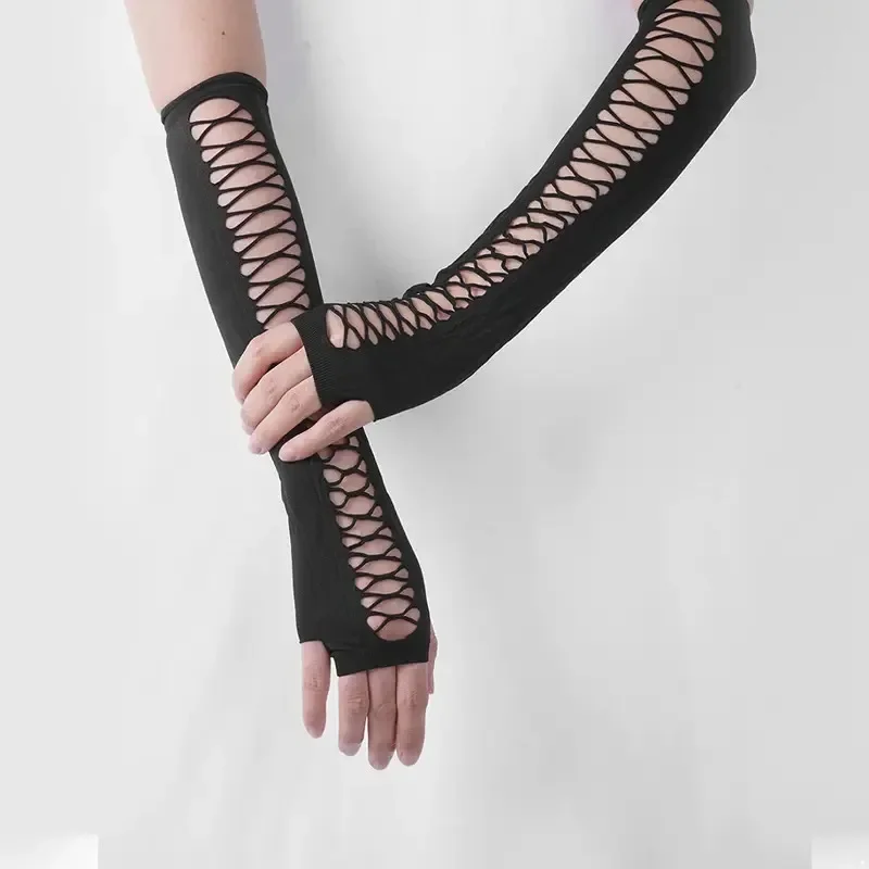 Sexy Lace Gloves Fingerless Mesh Fun Tag Nightclub Party Dance Dot Long Cospaly Black Hollowed-out Cross Underwear Sleeves