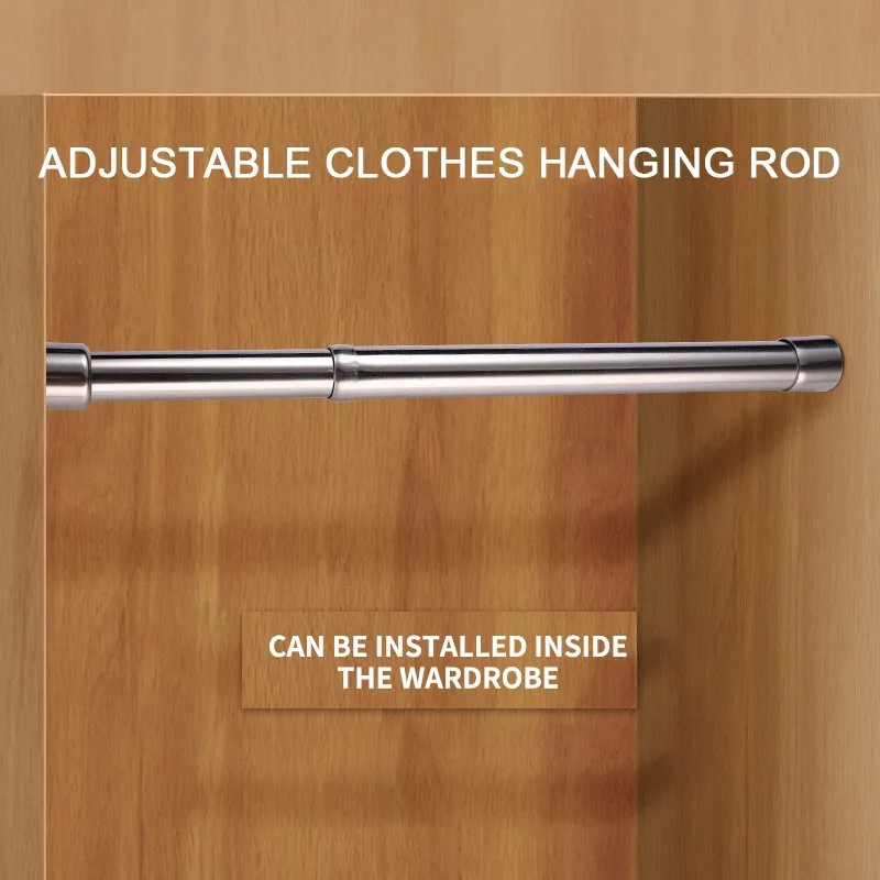 Wardrobe Hanging Rod Stainless Steel Telescopic Thickened Hanging Support Accessory Retractable Clothes Drying Rod