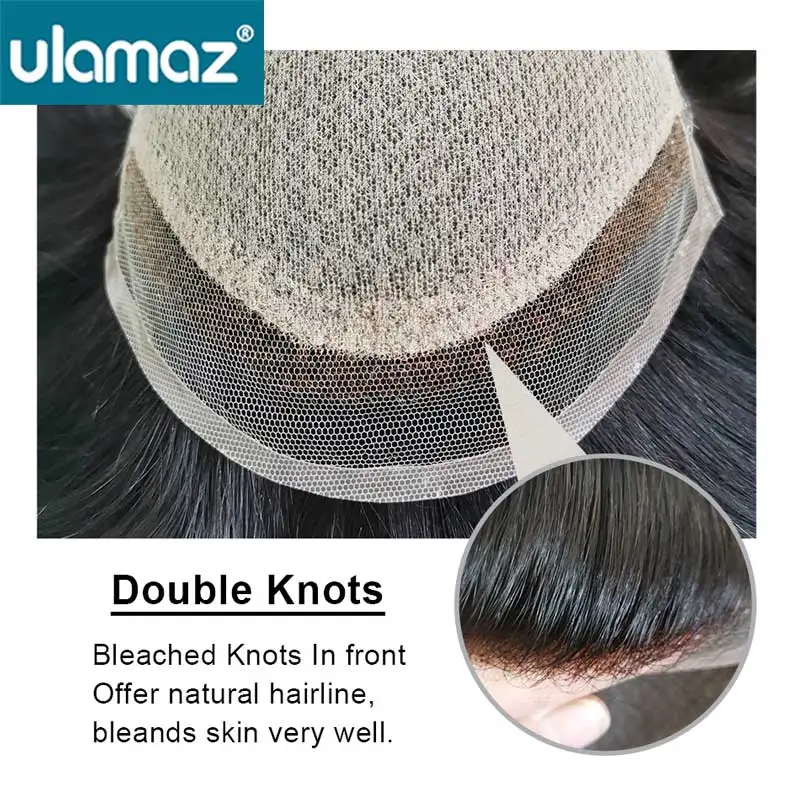 Double Knot Male Hair Prosthesis Silk Base Hair System Men's Wig Lace Front Toupee Wig For Men 100% Natural Wig Man Human Hair