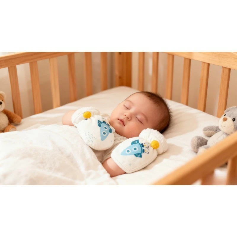 

Варежки с защитой от царапин для новорожденных с флисовой подкладкой, защита от прорезывания зубов для детей 0-12 месяцев, теплые перчатки с украшением в виде ракеты из мультфильма