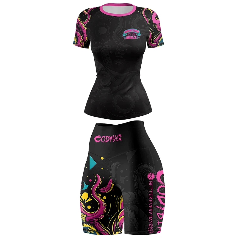 Custoimzed Logo Printing Cody Lundin SPANDEX+POLYESTER Women's Brazilian Jiu jitsu Fighting Running Tactical Ruash Guard 4PCS