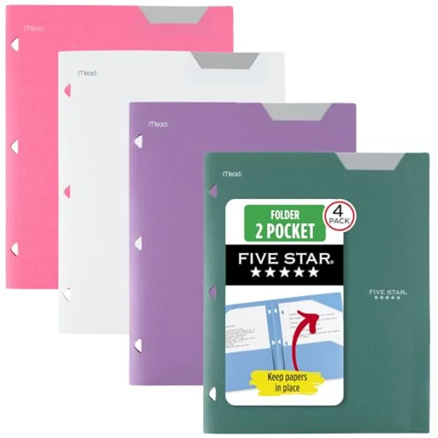 

2-Pocket Folder, 4 Pack, Plastic Folder with Stay-Put Tabs, Fits 3-Ring Binder, Holds 8-1/2" x 11" Paper, Tidewater Blue, White