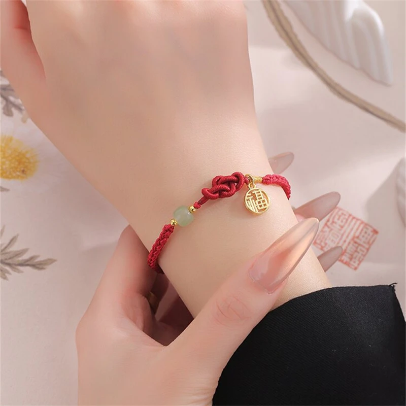 Glückliche handgemachte geflochtene rote Seil-Armbänder für Damen und Herren, einfache verheißungsvolle Knoten-Lotus-Armbänder, Freundschafts-Charm-Schmuck, Geschenke – Detail 9