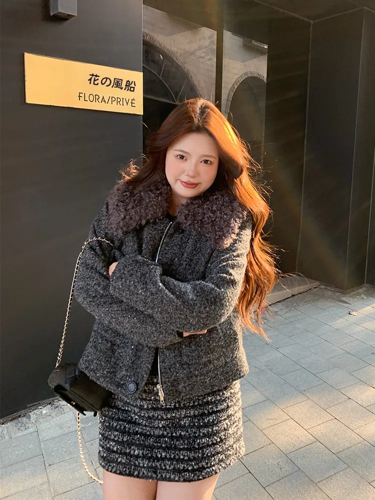 

Large Size Cotton Jaet Women's Winter Faionable Versatile Removeable Fur Collar Thi Polyester Fiber ape Fit