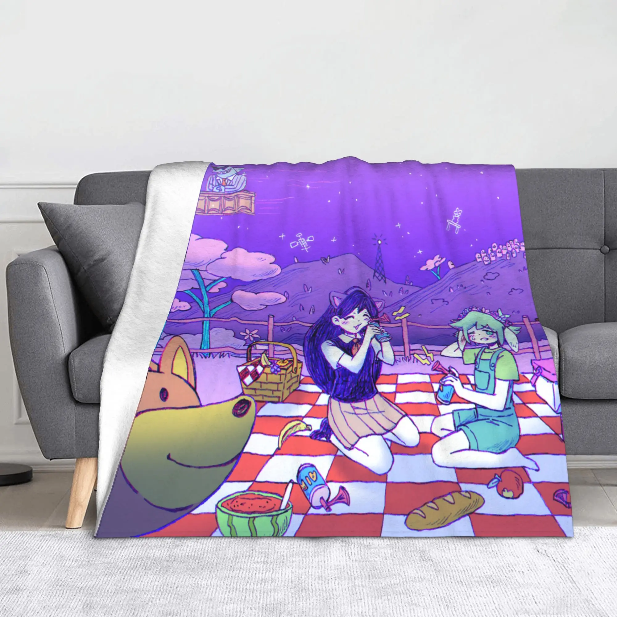Mari Basil Blanket Cover Fleece Omori Game Ultra-Soft Throw Blanket for Car Sofa Couch Bedspread
