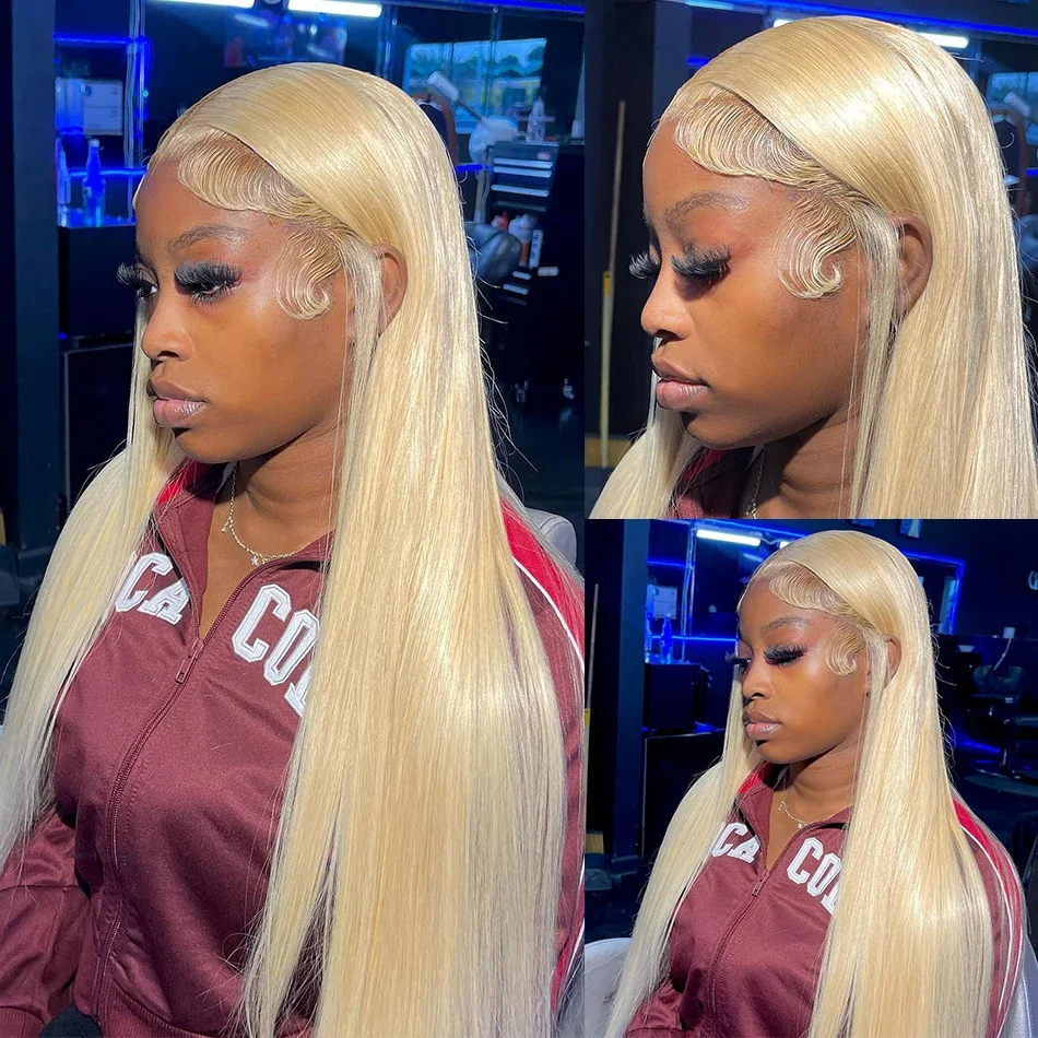 360 Full Lace 613 100% Human Hair Blonde Straight 13x6 Hd Lace Frontal Wig 20 24 26 cali Brazylijskie peruki wstępnie oskubane Baby Hairline