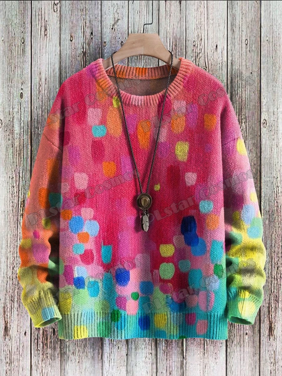 Winter Unisex Casual Knit Pullover Sweater Watercolor Rainbow Art Pattern 3D Printed Fashion Crewneck Knitted Sweaters KMY36