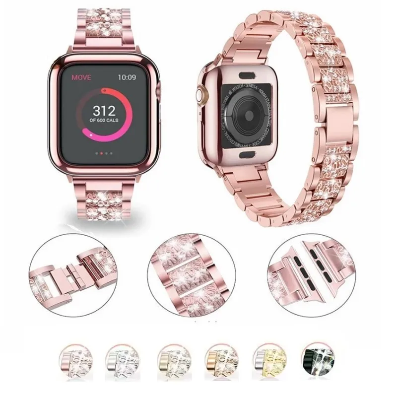 

Diamond Bling Watch Strap For Apple Watch Band 40 45 46 44 41 42 38 49mm Metal Belt For iWatch Series 11 10 Ultra 9 8 7 6 3 2 SE