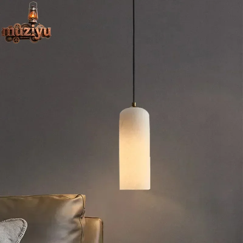 

Muziyu Simple Natural Marble Chandelier Bedroom Bedside Restaurant Table Bar Hotel Pure Copper Alabaster Chandelier Indoor Home
