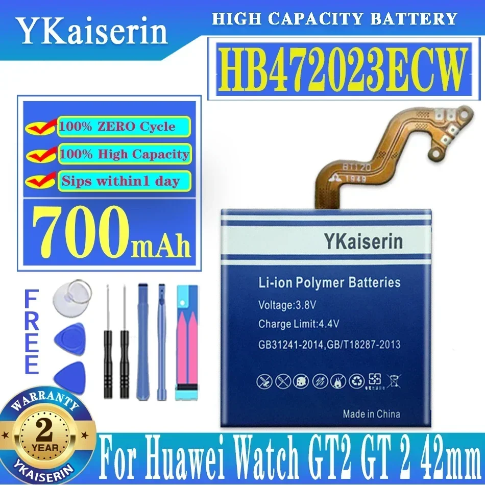 

Аккумулятор ykaisсеребрин HB472023ECW 700 мАч, батареи для Huawei GT2 Smartwatch GT 2, аккумулятор 42 мм, новый аккумулятор + Инструменты