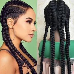 Peluca de encaje sintético para mujeres negras, pelo Natural, oscuro, africano, americano, barato, 4 trenzas, nuevo, venta al por mayor