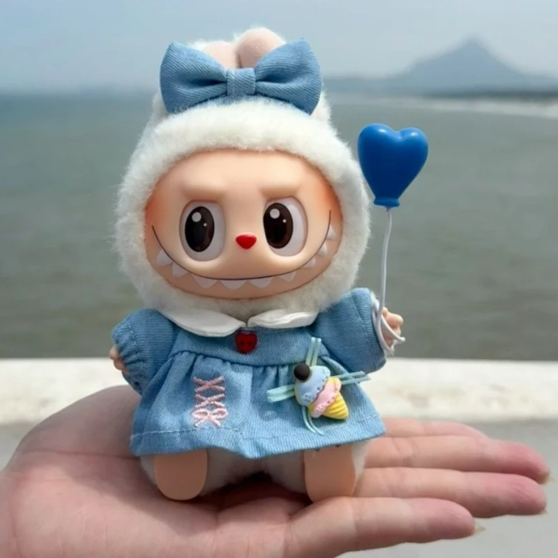 

Dolls Clothes for 15cm/17cm Labubu V1 V2 V3 Cute Denim Dress Bow Headband Love Pendant Three-piece Set Cartoon Peripheral Gifts