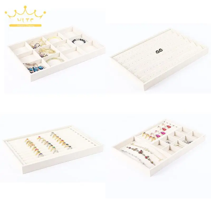

Beige Velvet Jewelry Packaging Tray 35*24Cm Watch Necklace Holder Jewellery Organizer Storage Box Ring Earring Pendant Stand
