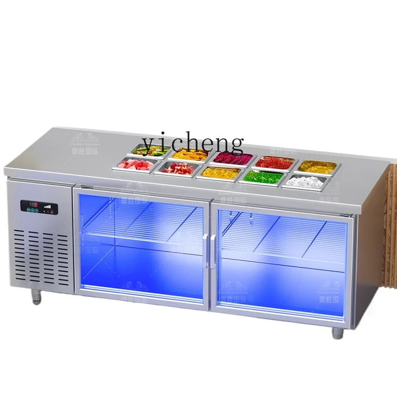 ZZ スロットサラダテーブル鮮度保持ワークベンチフルーツフィッシングディスプレイキャビネット商業冷蔵