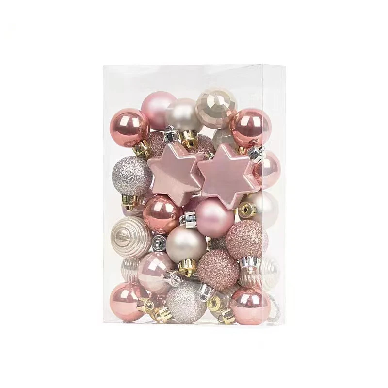 

Jintai Spot New Design Diy 3cm Champagne Gold Pink Combination Shatterproof Christmas Tree Hanging Decorative Ball Set