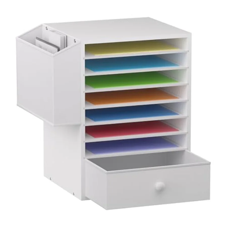 

Wooden 12X12 Scrapbook Paper Organizer7 Tier Adjustable Desktop File sorter with drawer CraftandStamp Cardstock Storage with Si