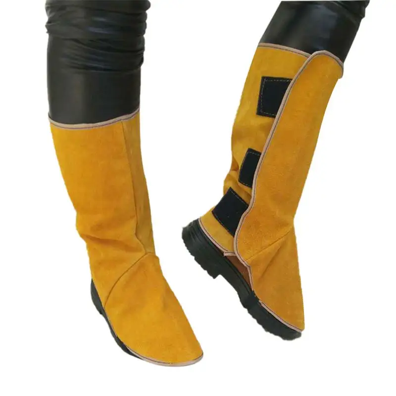 Leather Long Shoes Boots Leather Welding Spats Fire Protection Shoes Foot Leggings Welder Foot Cover Wear Insulation For Welder