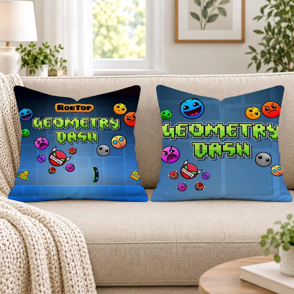 G-Geometry Dash V-Video Cushion Cover Short Plush Double-Sided Printing Sofa Bedroom Pillow Case Aesthetic Home Decor