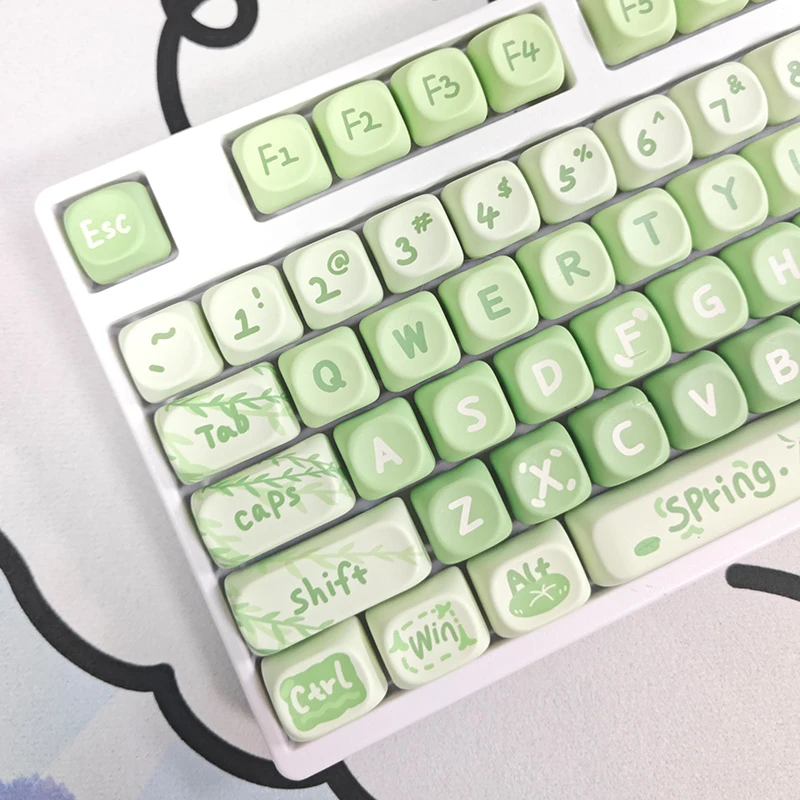 Green Spring Keycap,130 Custom PBT MOA Profile Dye-Sublimation Keyboard Key Cap Set For 60% 65% 75% 80% 100% Mechanical Keyboard