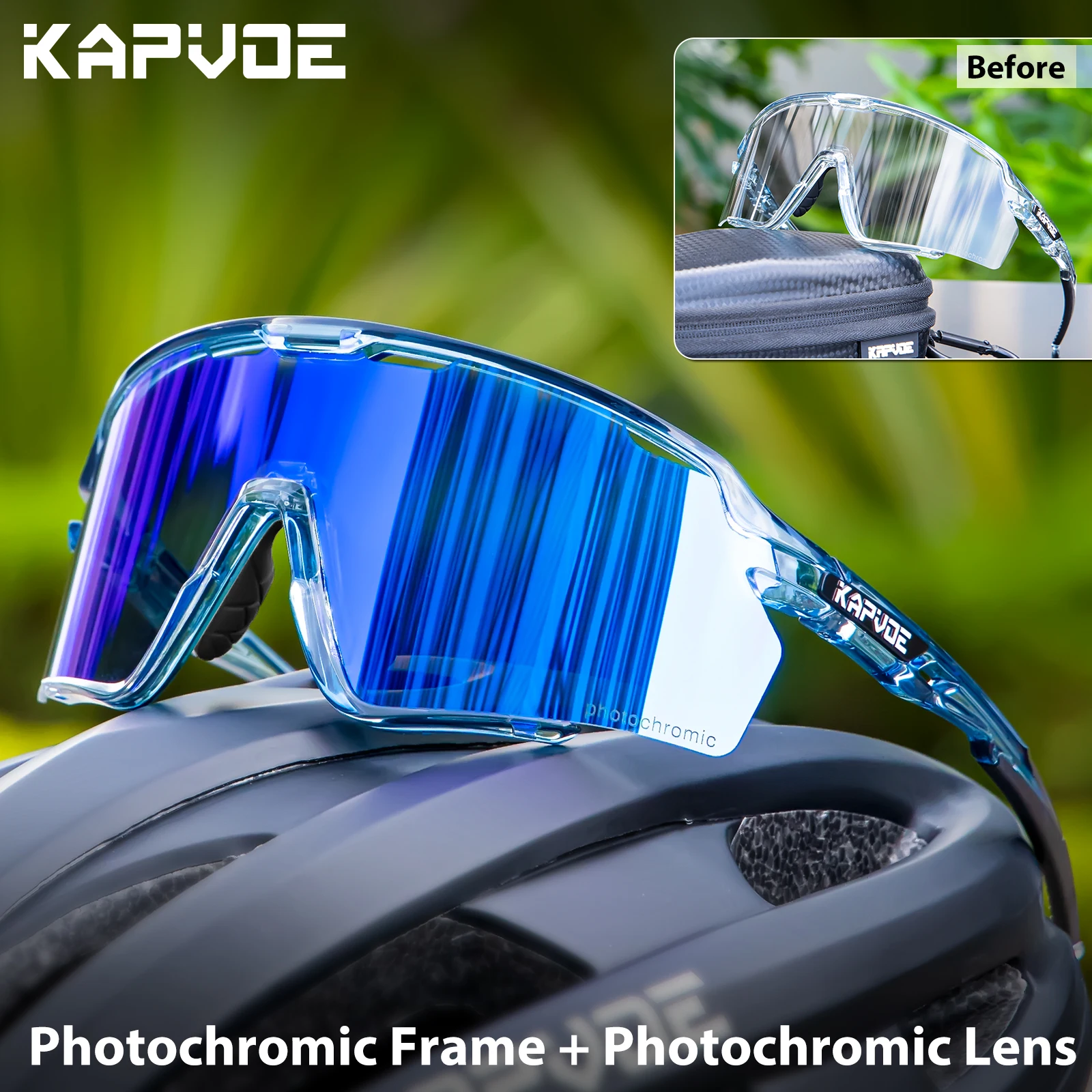 Kapvoe Photochromic Sunglasses Frame and Lens Photochromic Cycling Glasses UV400 Sports Glasses Running Driving Outdoor Eyewear