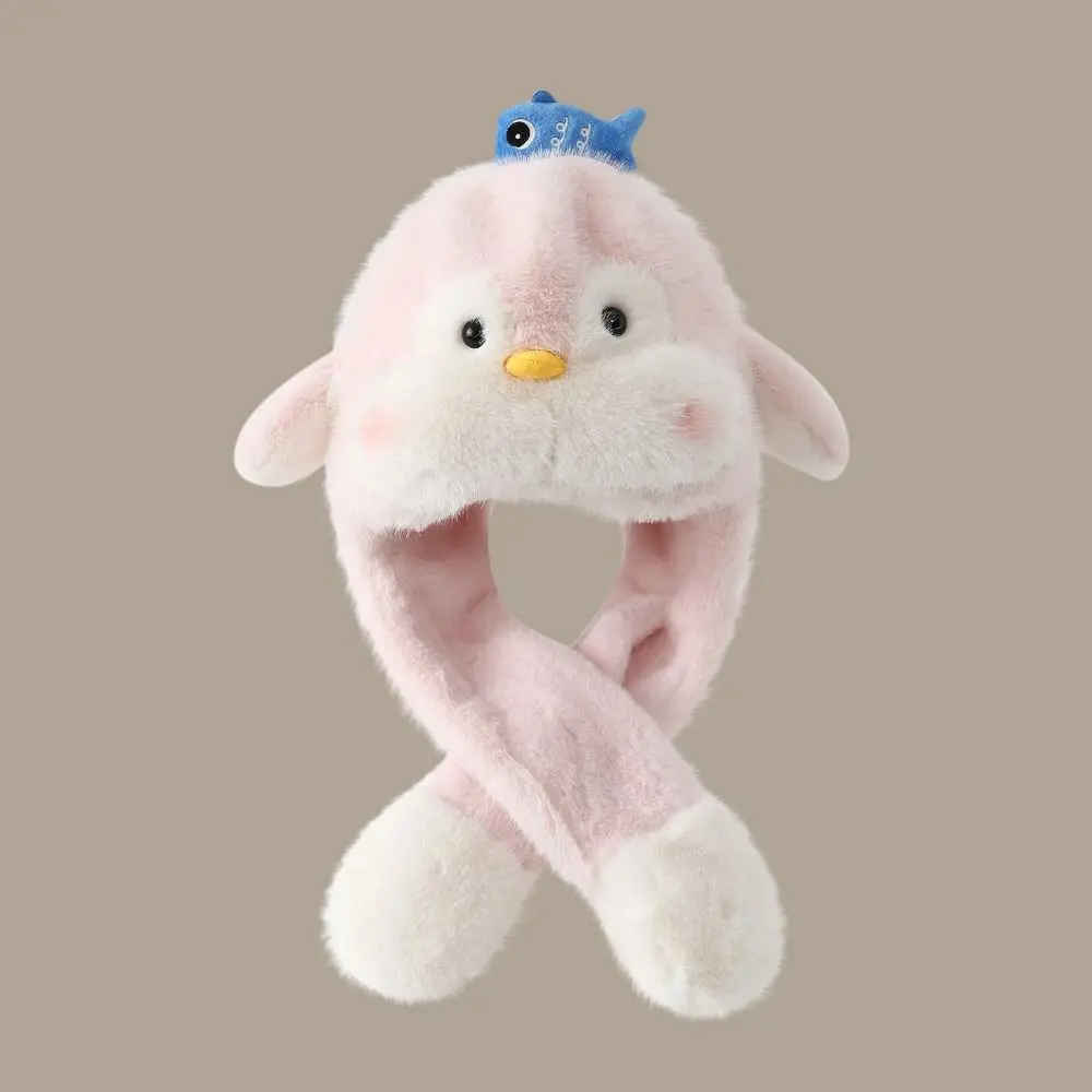 

Милая пушистая шапка с защитой для ушей, ветрозащитная детская шапка на флисовой подкладке, утолщенная теплая шапка с мультяшным пингвином для холодной погоды