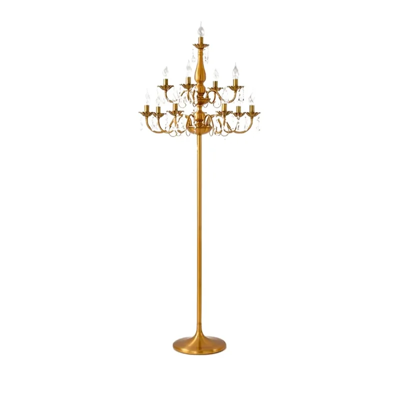 luxury antique gold candlestick floor lamp elegant crystal standing lamp suitable for living room villa hotel