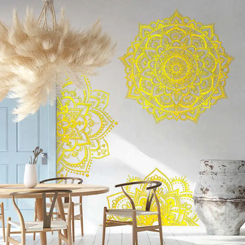 

Mandala Wall Art Decals Gold Stamping Sticker Peel and Stick Removable Floral Stickers for Bedroom Living Room Home Decorative