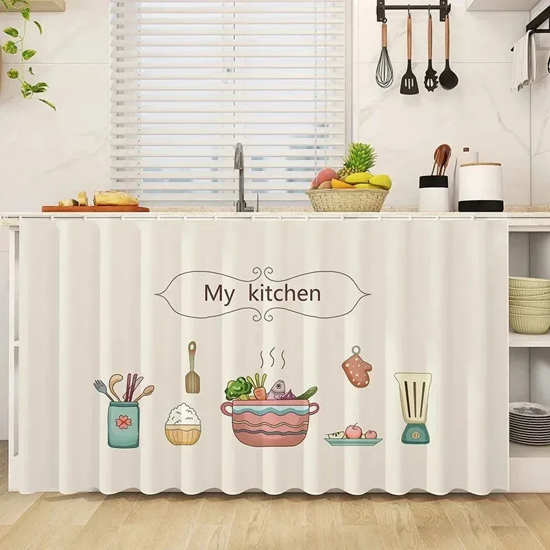 VIKAMA Dustproof Cabinet Curtain Self-Adhesive Kitchen Cupboard Wardrobe Bookcase Cover INS Style Kitchen Curtains